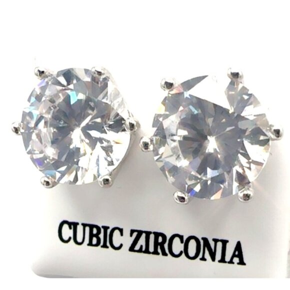 Cubic Zirconia Stud Earrings 925 Sterling Silver - Picture 4 of 10